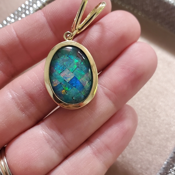 14k Gold Opal Mosaic Pendant - Picture 4 of 11